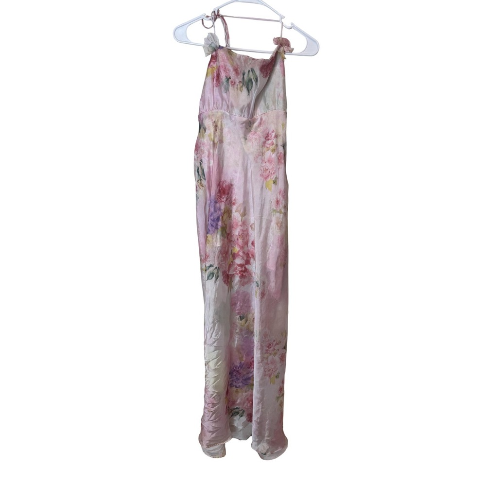 For Love & Lemons Dress Womens Medium Pink Floral Maxi Tie Shoulder Lace Up Back